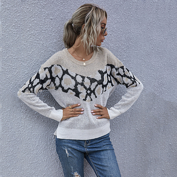 Damen modischer Strickpullover mit animalistischem Muster und lässigem Schnitt Drune