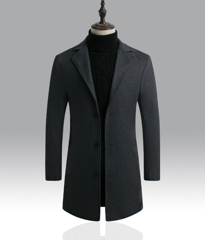 Herren nan schlanker Kurzmantel mit Stehkragen und eleganter Knopfleiste Drune