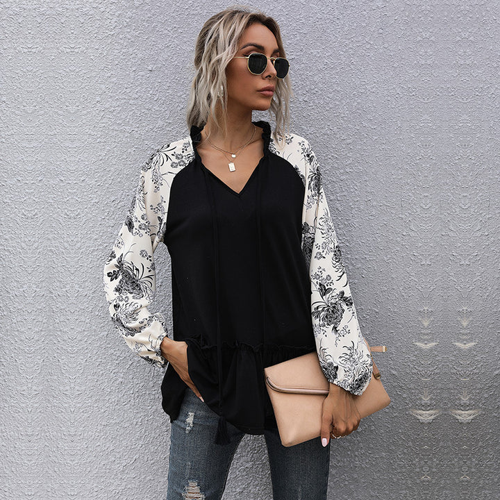 Damen lässige Bluse mit floralem Design und voluminösen Ärmeln Drune