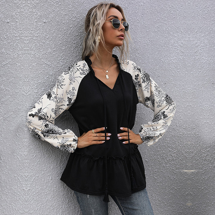 Damen Kapuzenpullover mit floralem Design und peplum Schnitt Drune