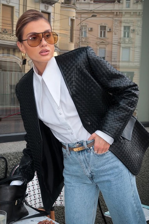 Drune | Hals Woven Leder Langarmjacke