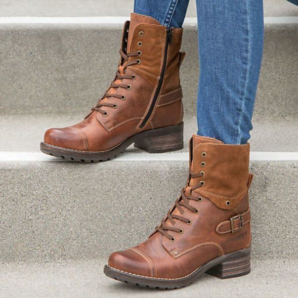 Damen nan knöchelhohe Schnürstiefel mit Velourskragen, dekorativer Schnalle und dämpfender Profilsohle Drune