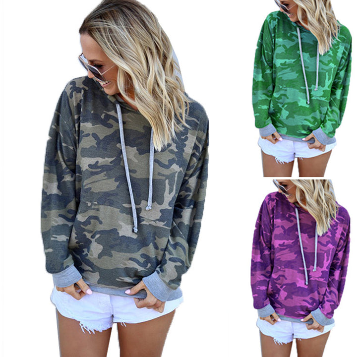 Damen lässiger Pullover mit Camouflage-Muster und praktischem Kapuzendesign Drune