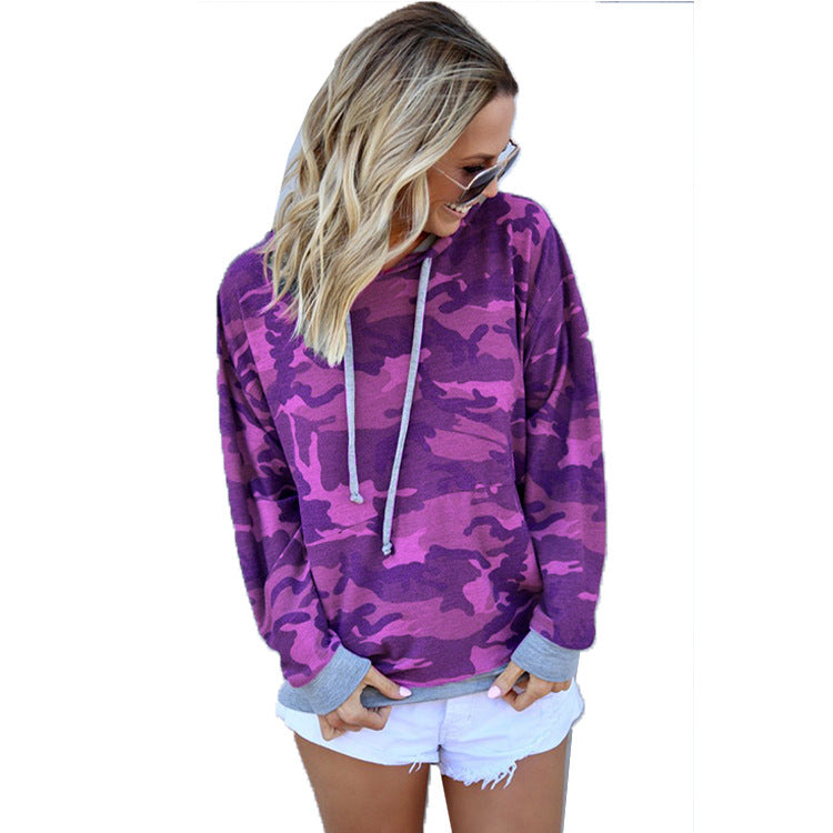Damen lässiger Pullover mit Camouflage-Muster und praktischem Kapuzendesign Drune