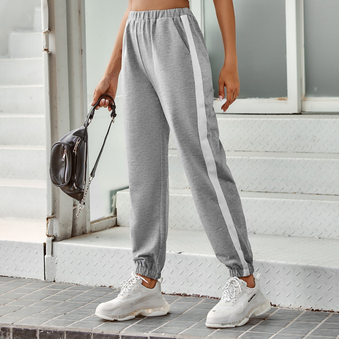 Damen bequeme Jogginghose mit seitlichen Streifen und elastischem Bund Drune