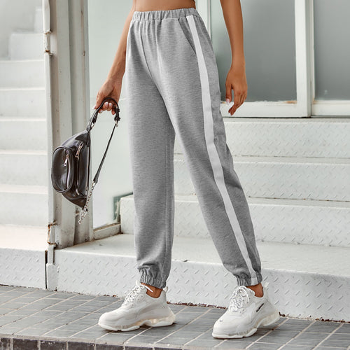 Damen bequeme Jogginghose mit seitlichen Streifen und elastischem Bund Drune