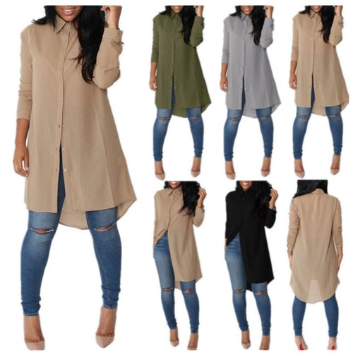 Damen Langarm-Hemdblusenkleid mit asymmetrischem Saum und eleganten Knopfdetails Drune