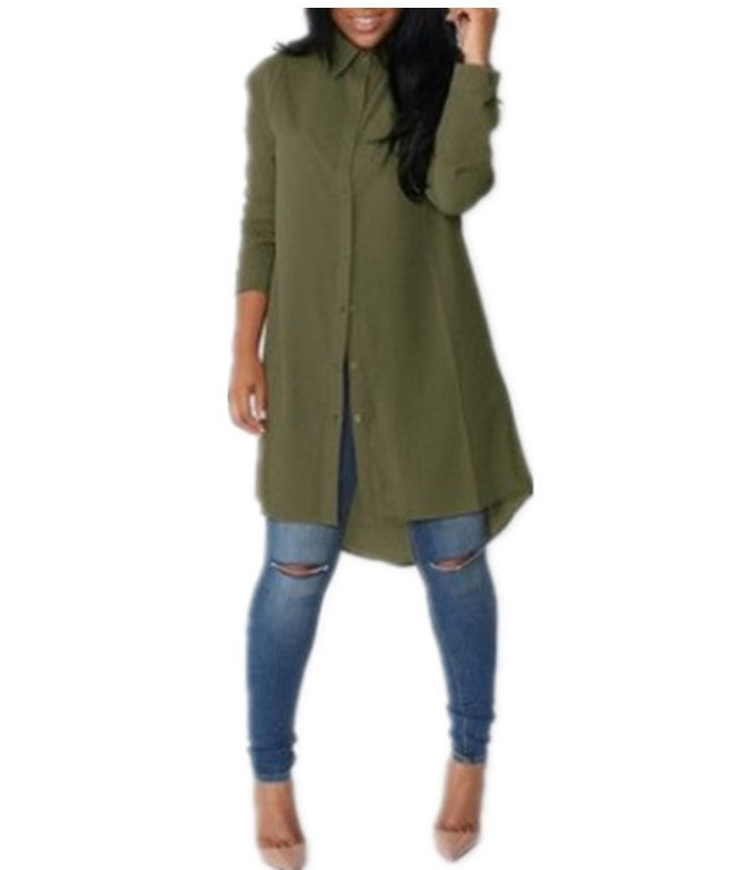 Damen Langarm-Hemdblusenkleid mit asymmetrischem Saum und eleganten Knopfdetails Drune