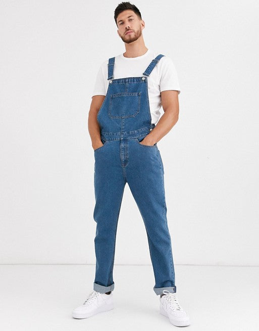 Drune Herren Denim-Latzhose mit Taschen und verstellbaren Trägern