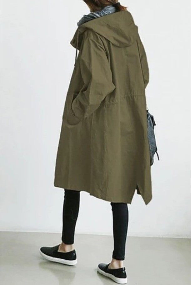 Damen nan leichter Oversize Regenmantel mit Kapuze und verdecktem Verschluss Drune