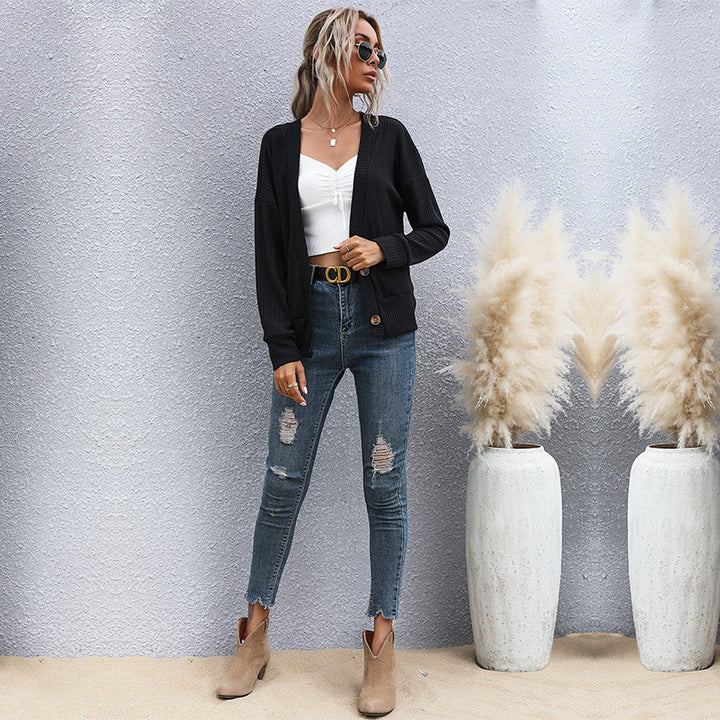 Damen lässige Strickjacke mit Knopfdetails und modernem Schnitt Drune