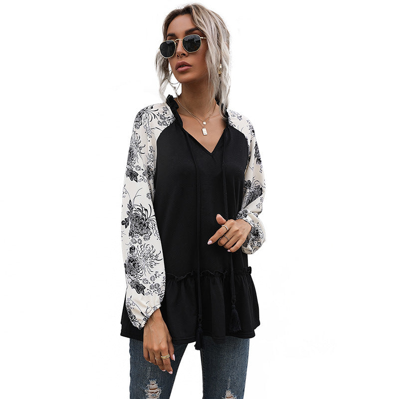 Damen Kapuzenpullover mit floralem Design und peplum Schnitt Drune