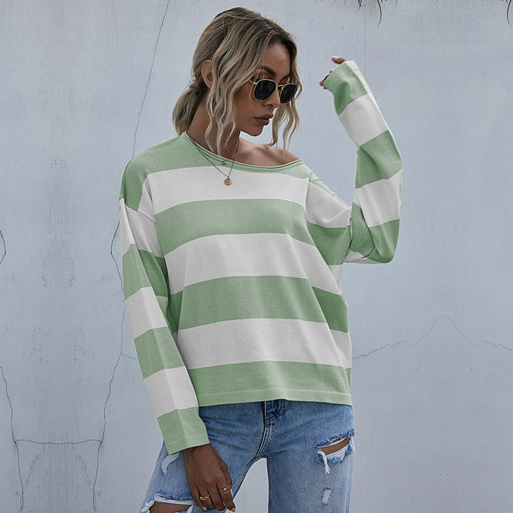 Damen lässiger Oversized-Pullover mit breiten Streifen Drune