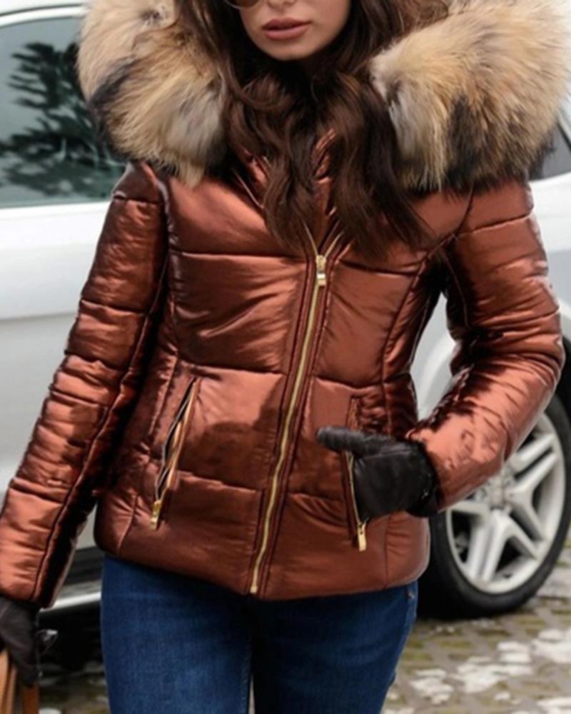 Damen Modische Steppjacke mit Kunstpelzkragen Drune