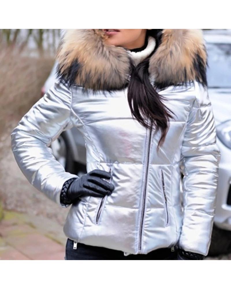 Damen Modische Steppjacke mit Kunstpelzkragen Drune