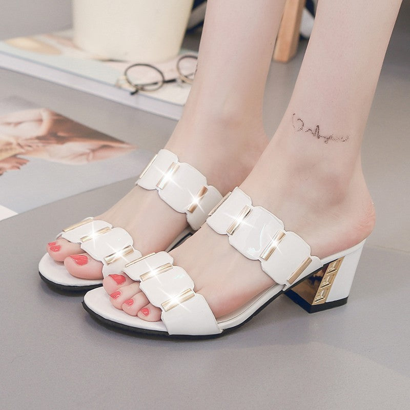 Damen modische Sandalen mit elegantem Blockabsatz und zierenden Riemen Drune
