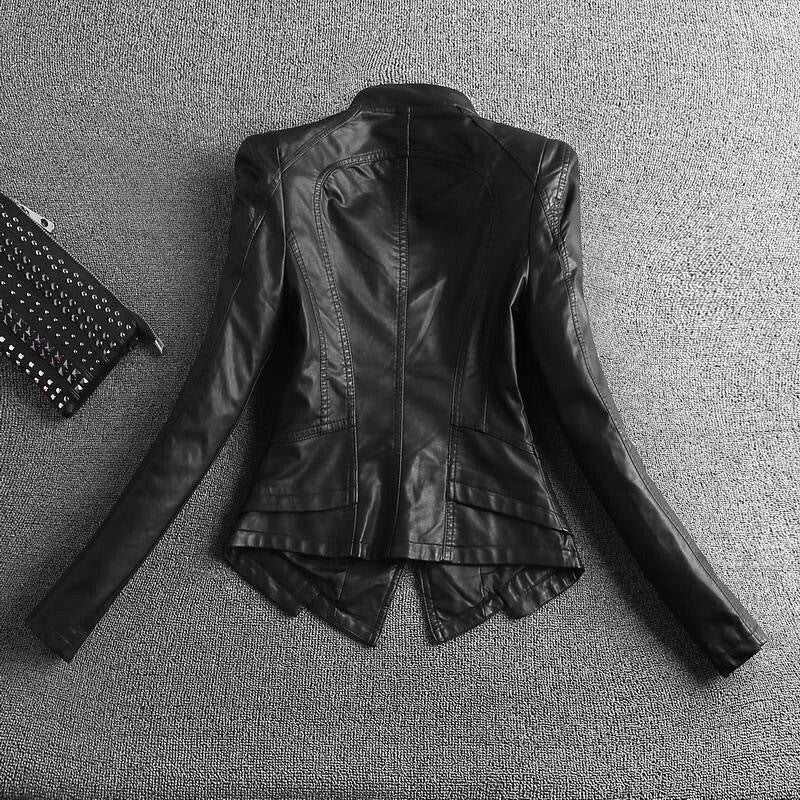 Drune | Damen Slim Fit PU-Lederjacke mit Reißverschlussnähten