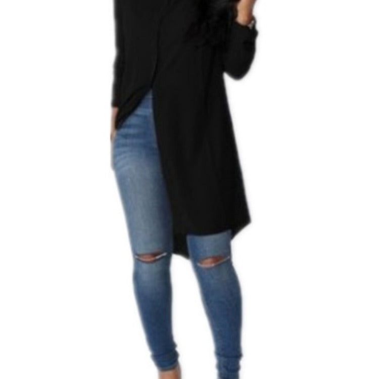 Damen Langarm-Hemdblusenkleid mit asymmetrischem Saum und eleganten Knopfdetails Drune