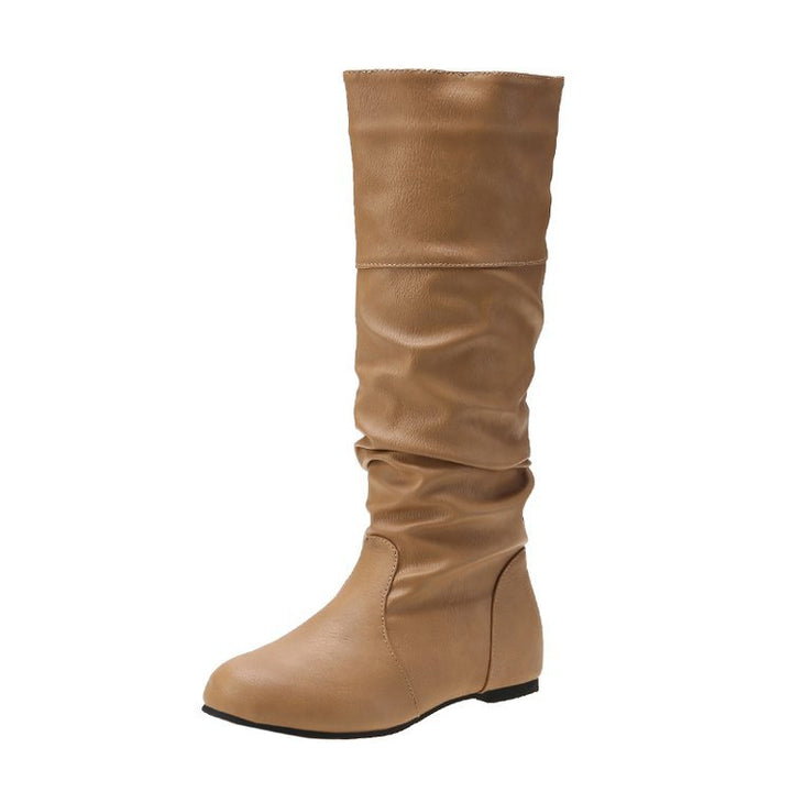 Damen elegante Stiefel mit modernem Falten-Design und komfortablem Blockabsatz Drune