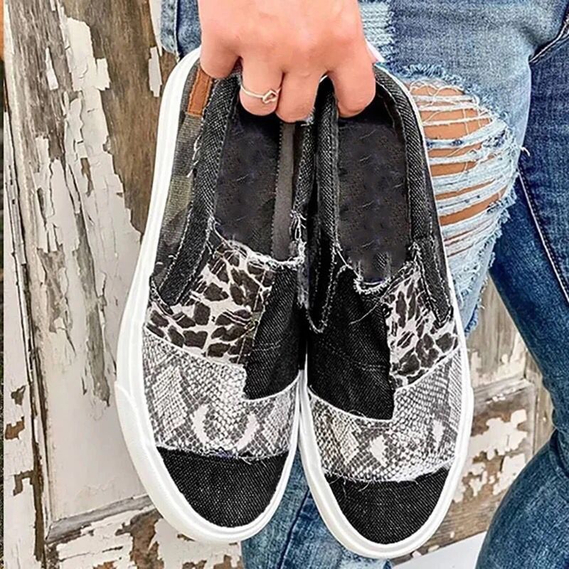 Damen modische Slip-On Sneakers mit unterschiedlichen Tiermustern Drune