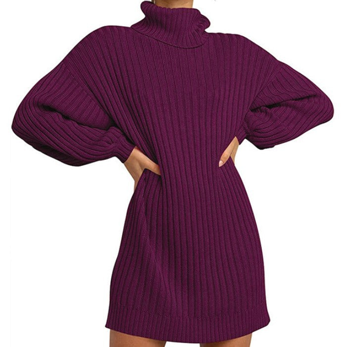 Damen Strickkleid mit hohem Kragen und weit geschnittenen Ärmeln Drune