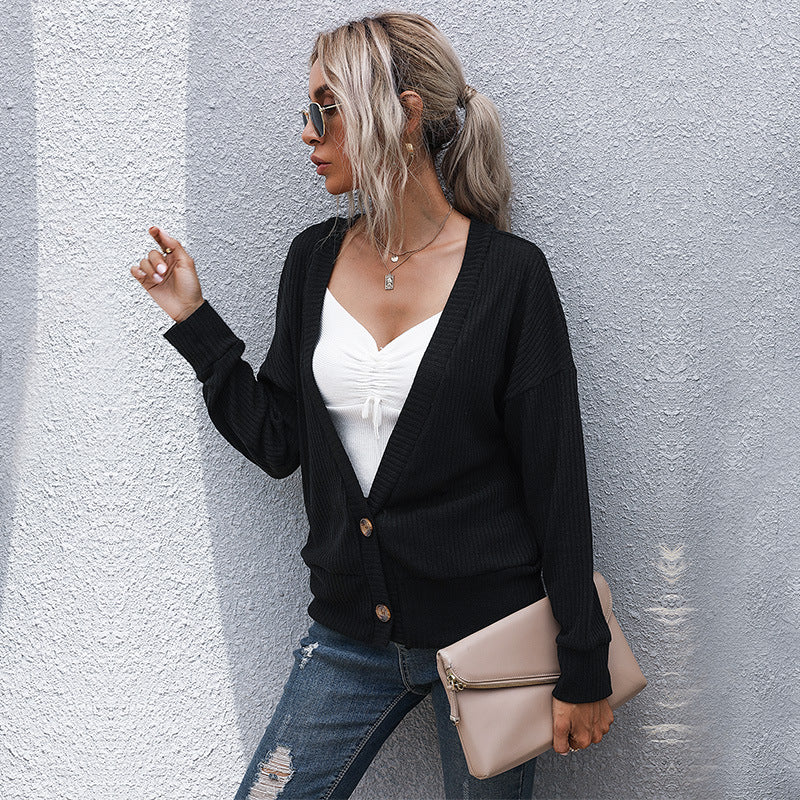 Damen lässige Strickjacke mit Knopfdetails und modernem Schnitt Drune