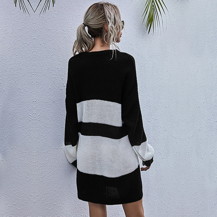 Damen Oversized Strickkleid mit modischem Blockstreifenmuster Drune