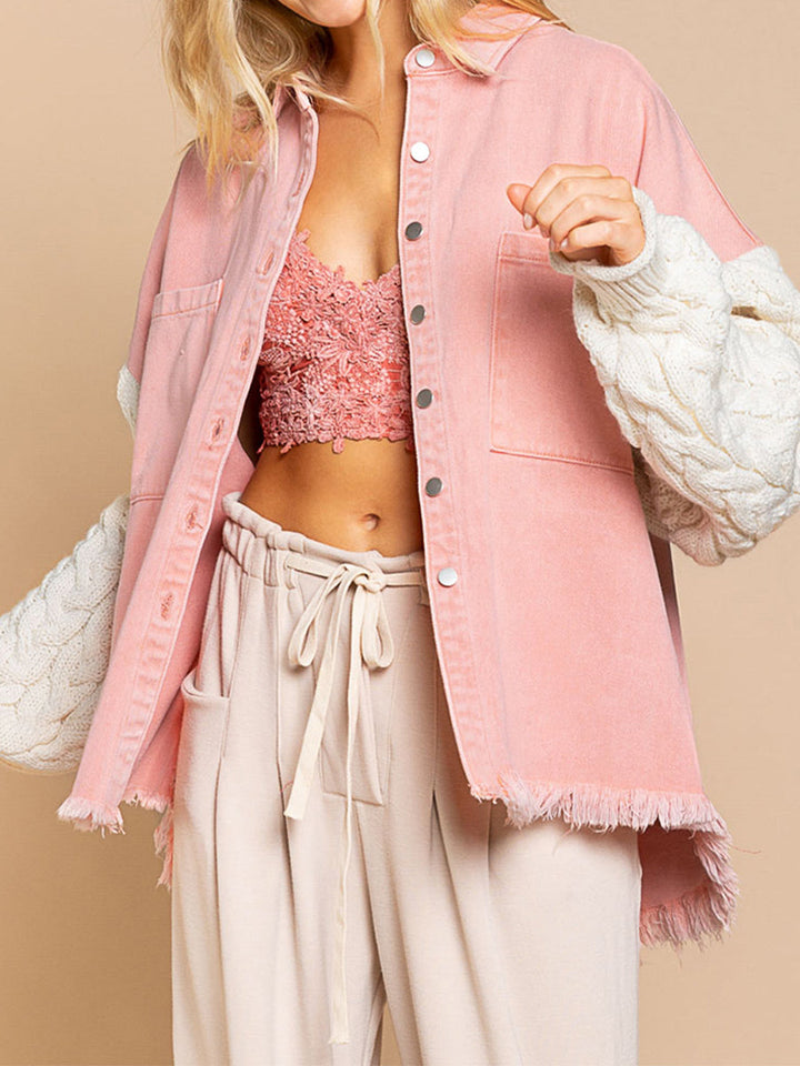 Drune | Kabelstrick Raw Hem Denim Jacke