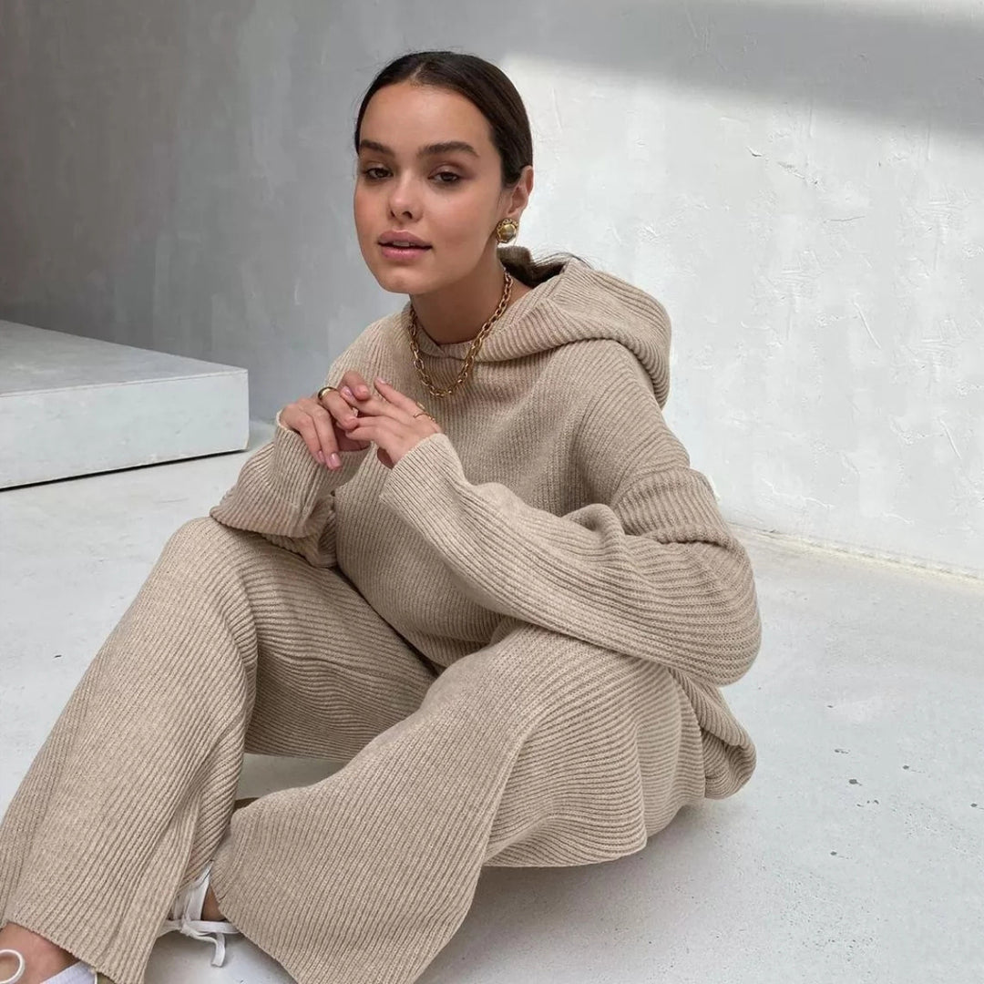 Damen entspannendes Lounge-Set mit Kapuze und weit geschnittener Hose Drune