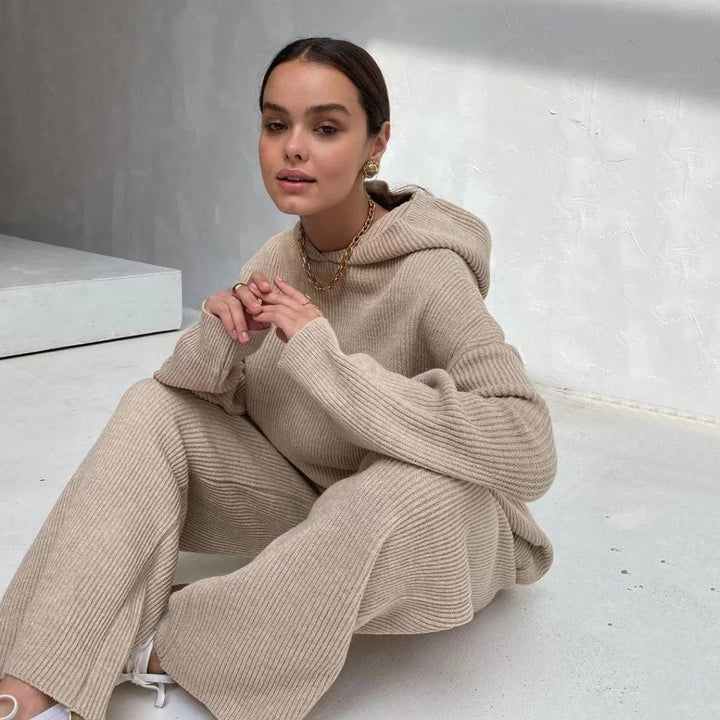Damen entspannendes Lounge-Set mit Kapuze und weit geschnittener Hose Drune
