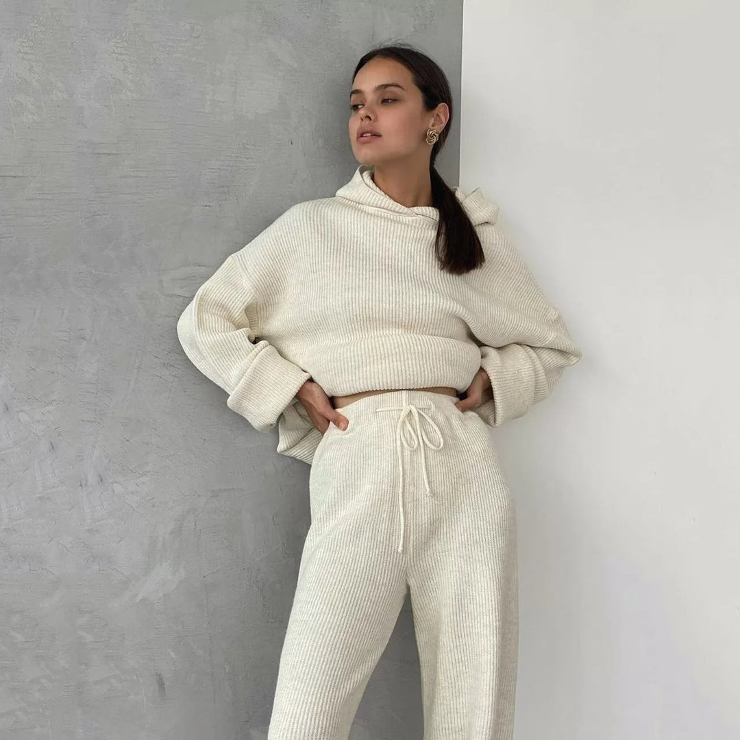 Damen entspannendes Lounge-Set mit Kapuze und weit geschnittener Hose Drune