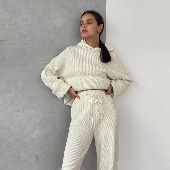 Damen entspannendes Lounge-Set mit Kapuze und weit geschnittener Hose Drune