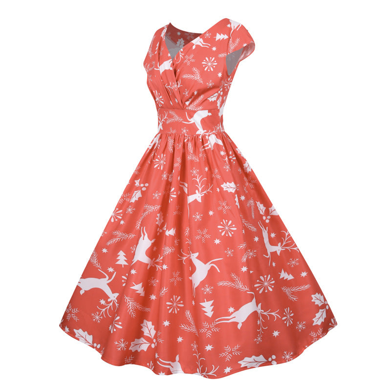 Damen Vintage A-Linien Kleid mit weihnachtlichem Motiv Drune