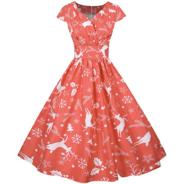 Damen Vintage A-Linien Kleid mit weihnachtlichem Motiv Drune