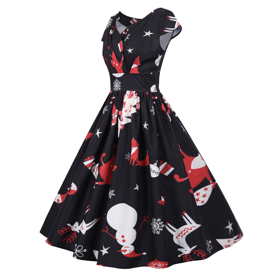 Damen Swingkleid mit festlichem Motiv und schwingendem Rock Drune
