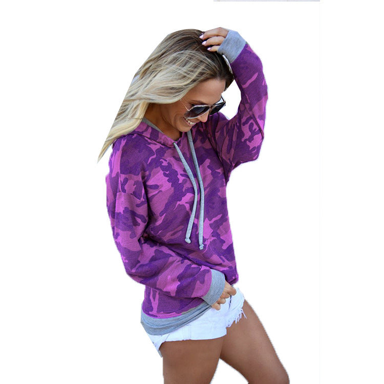 Damen lässiger Pullover mit Camouflage-Muster und praktischem Kapuzendesign Drune