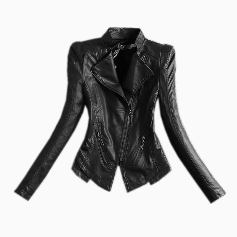 Drune | Damen Slim Fit PU-Lederjacke mit Reißverschlussnähten