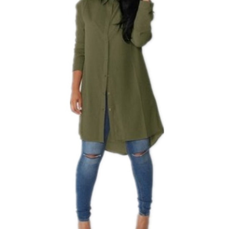 Damen Langarm-Hemdblusenkleid mit asymmetrischem Saum und eleganten Knopfdetails Drune