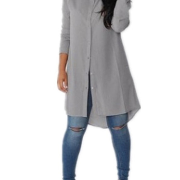 Damen Langarm-Hemdblusenkleid mit asymmetrischem Saum und eleganten Knopfdetails Drune