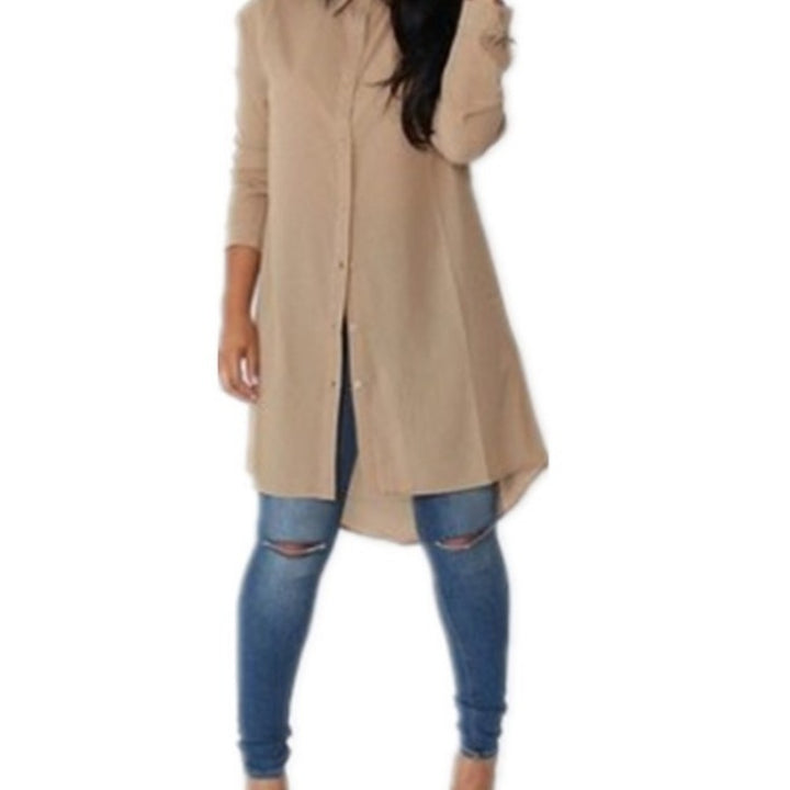 Damen Langarm-Hemdblusenkleid mit asymmetrischem Saum und eleganten Knopfdetails Drune