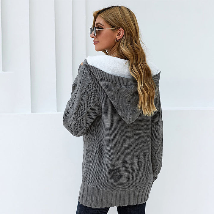 Damen Strickjacke mit hohem Kragen und bequemen Knopfdetails Drune