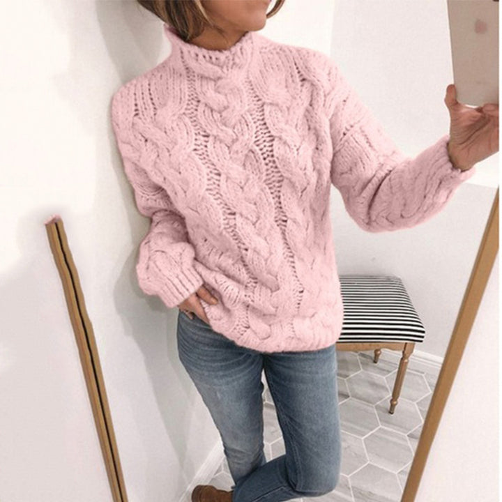 Damen Strickpullover mit extravagantem Zopfmuster und hohen Kragen Drune