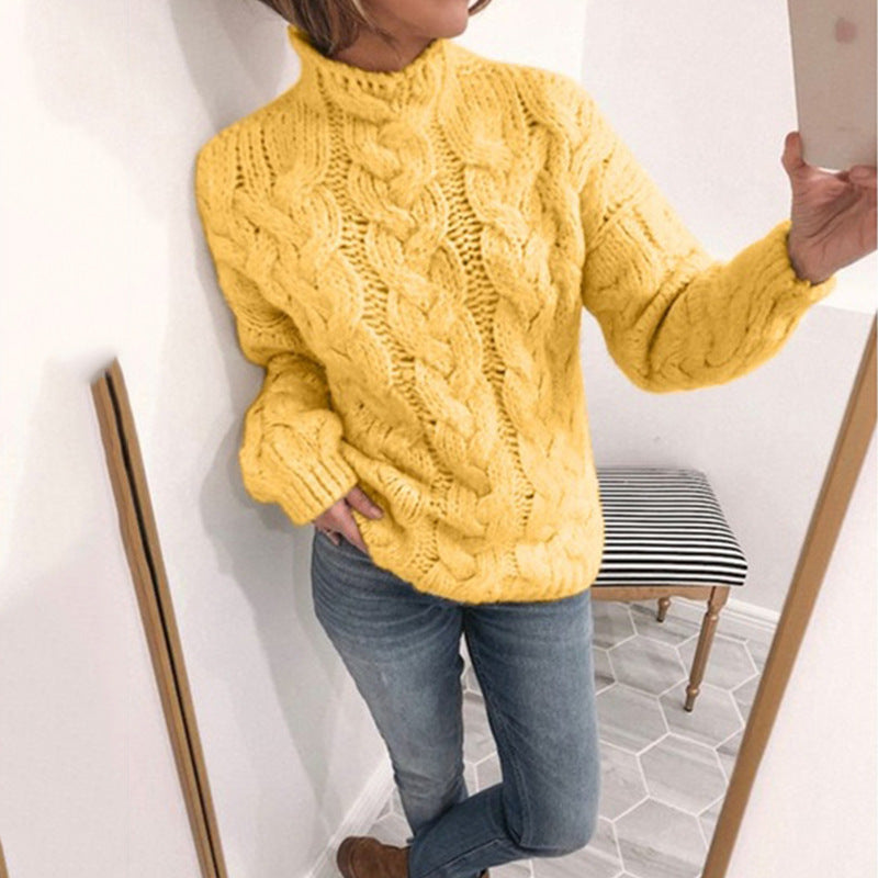 Damen Grobstrickpullover mit Kunststrickmuster und hohem Kragen Drune
