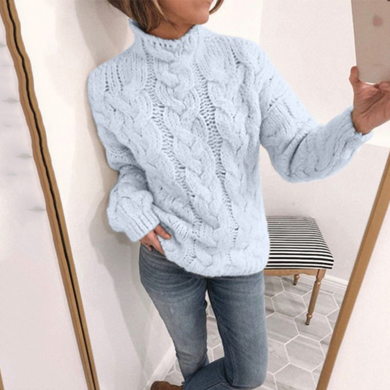 Damen Strickpullover mit extravagantem Zopfmuster und hohen Kragen Drune