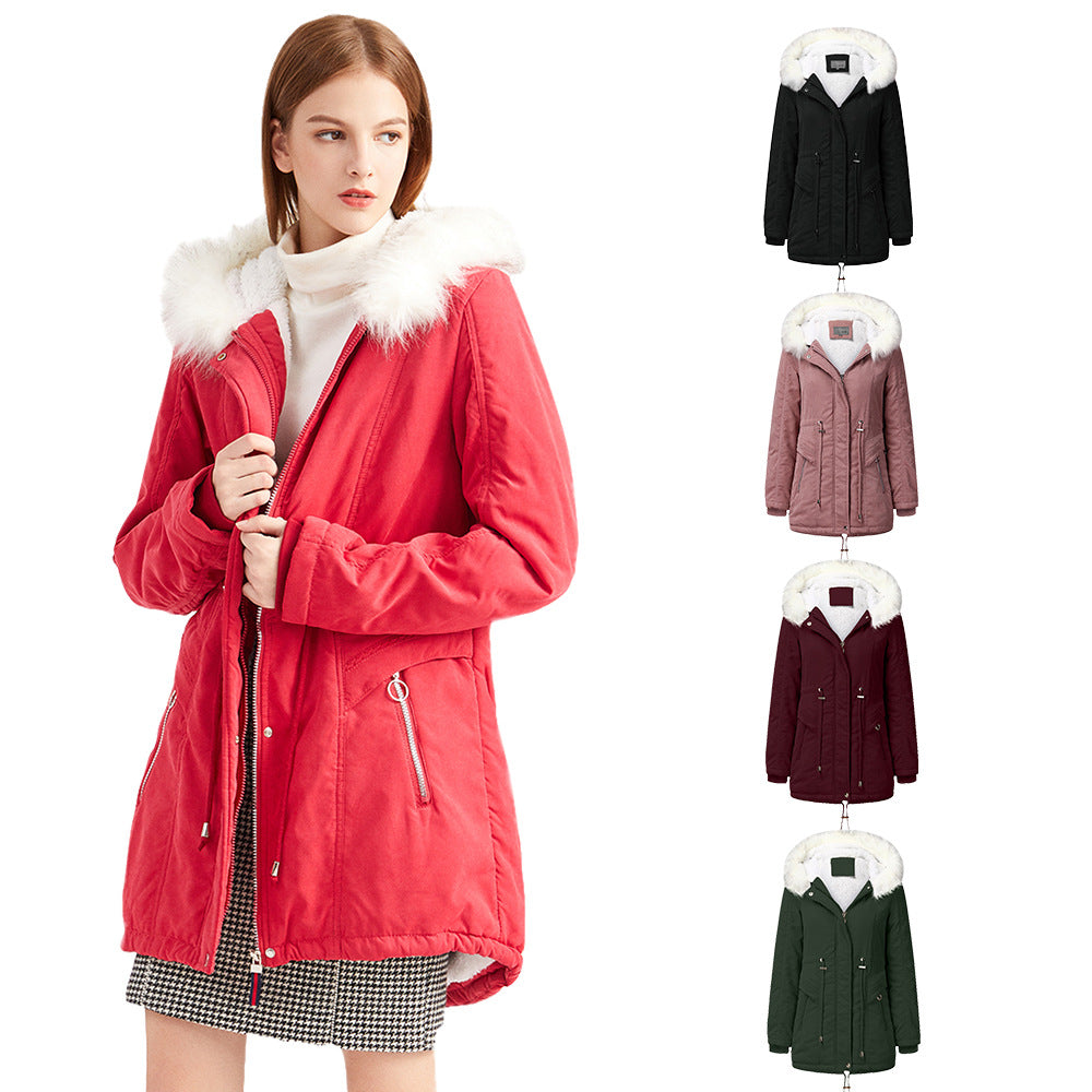 Damen modischer Winterparka mit abnehmbarem Kunstfellkragen und verstellbarem Taillenzug Drune