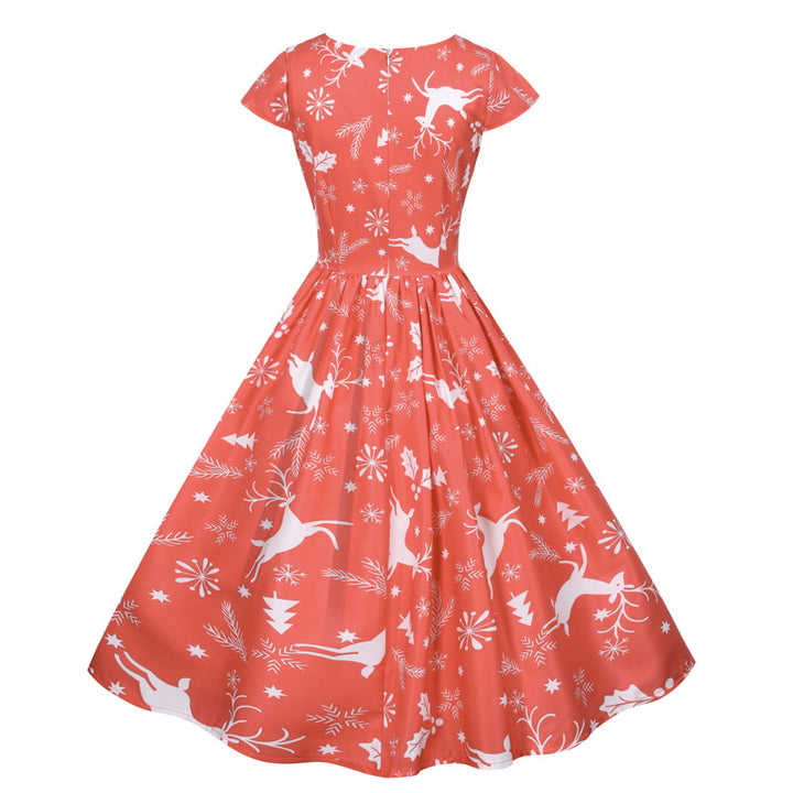 Damen Vintage A-Linien Kleid mit weihnachtlichem Motiv Drune