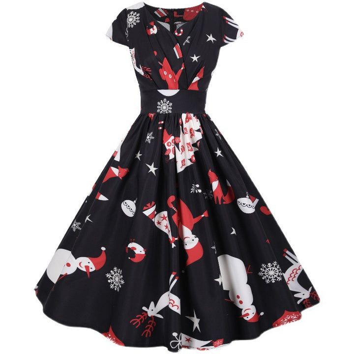 Damen Swingkleid mit festlichem Motiv und schwingendem Rock Drune