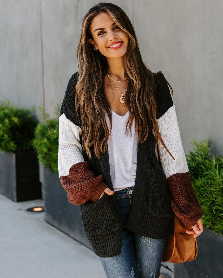Damen lässige Strickjacke mit lässigem Schnitt und Taschen Drune