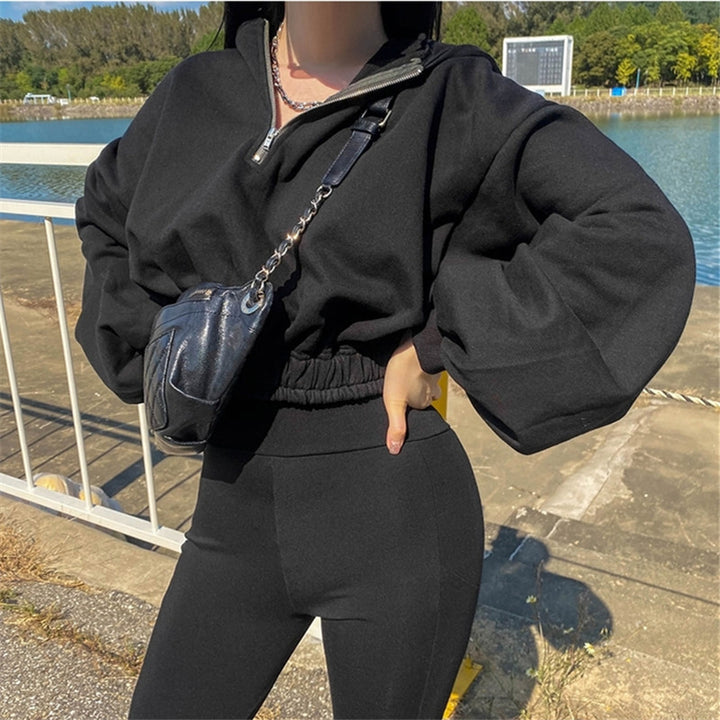Damen cropped Sweatshirt mit Reißverschluss Drune