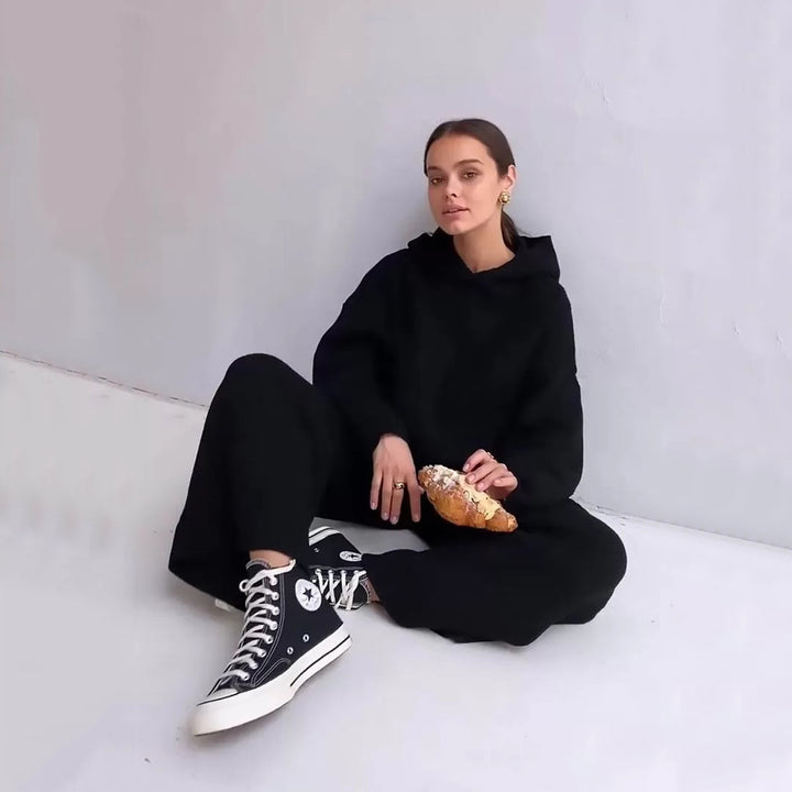 Damen entspannendes Lounge-Set mit Kapuze und weit geschnittener Hose Drune